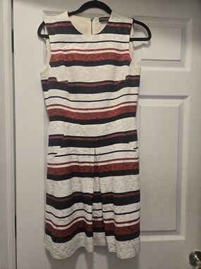 Dolce & Gabbana White Dress with Red and Black Horizontal Stripes